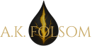 A.K. Folsom vampire urban fantasy author logo featuring black teardrop with gold veins in elegant serif typography